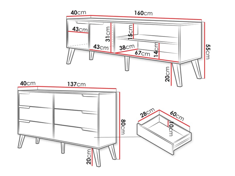 Virello Möbelset vardagsrum - Tv-bänk och skänk - beige - Möbler - Möbelset - Möbelset för vardagsrum