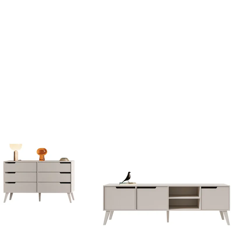 Virello Möbelset vardagsrum - Tv-bänk och skänk - beige - Möbler - Möbelset - Möbelset för vardagsrum