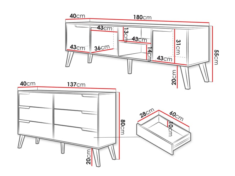 Virello Möbelset vardagsrum - Tv-bänk och skänk - brun - Möbler - Möbelset - Möbelset för vardagsrum