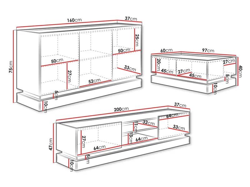 Zelric Möbelset För Vardagsrum - Svart - Möbler - Möbelset - Möbelset för vardagsrum