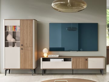 Zeyrin Möbelset vardagsrum - Tv-bänk + Vitrinskåp - Brun|beige|svart - Möbler - Möbelset - Möbelset för vardagsrum