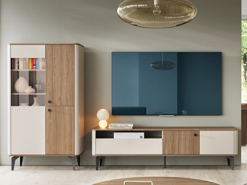 Zeyrin Möbelset vardagsrum - Tv-bänk + Vitrinskåp - Brun|beige|svart - Möbler - Möbelset - Möbelset för vardagsrum