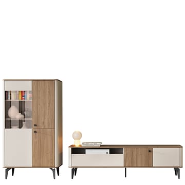 Zeyrin Möbelset vardagsrum - Tv-bänk + Vitrinskåp - Brun|beige|svart - Möbler - Möbelset - Möbelset för vardagsrum