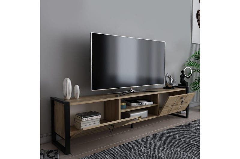 Abbas Golvstående Tv Bänk 184 cm med Förvaring i Ek - Beige - Möbler - Tv möbel & mediamöbel - TV bänk & mediabänk
