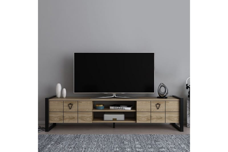 Abbas Golvstående Tv Bänk 184 cm med Förvaring i Ek - Beige - Möbler - Tv möbel & mediamöbel - TV bänk & mediabänk
