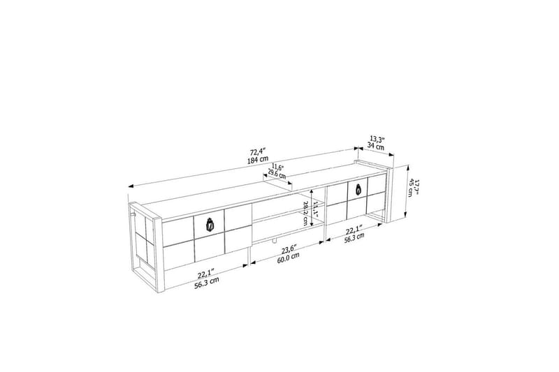 Abbas Tv-bänk 184 cm - Vit/Svart - Möbler - Tv möbel & mediamöbel - TV bänk & mediabänk