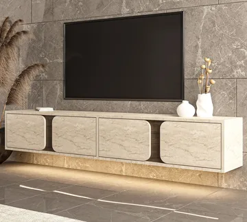 Adilen TV-bänk 180x30x30 cm - Travertin och valnöt - Möbler - Tv möbel & mediamöbel - TV bänk & mediabänk