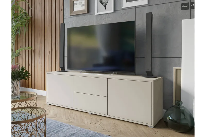 Agawal Golvstående Tv Bänk 141 cm med Förvaring i Målat Trä - Beige - Möbler - Tv möbel & mediamöbel - TV bänk & mediabänk