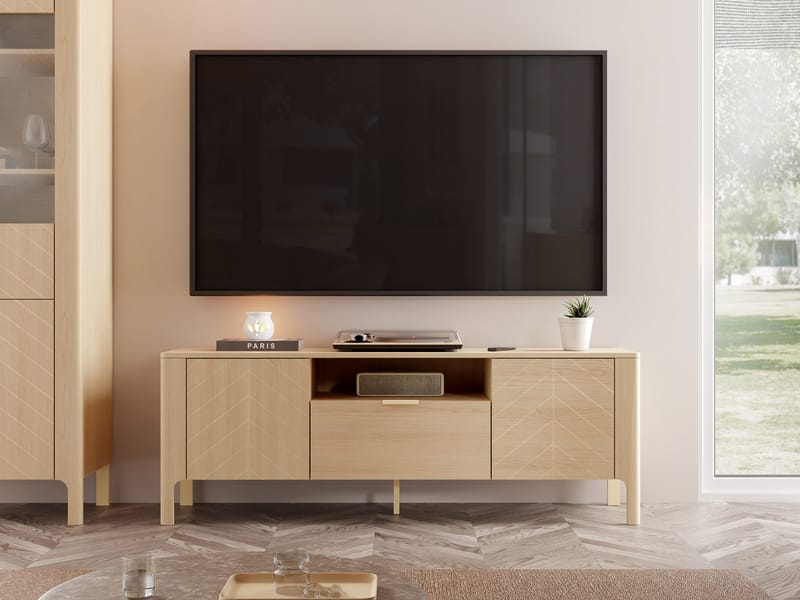 Aggarwal Golvstående Tv Bänk 160 cm med Förvaring i Mörkt Trä - Beige - Möbler - Tv möbel & mediamöbel - TV bänk & mediabänk