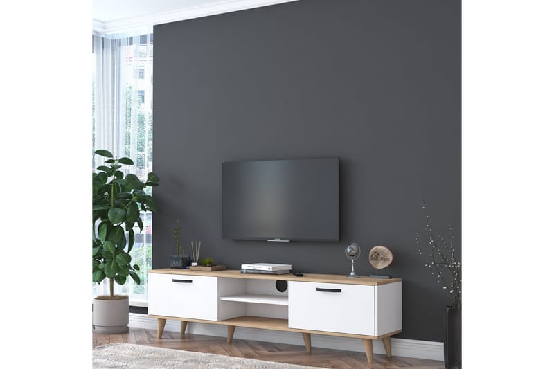 Akashya Tv-bänk 180x35 cm Vit/Brun - Hanah Home - TV bänk & mediabänk