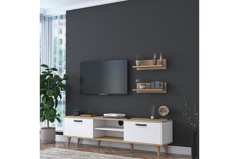 Akashya Tv-möbelset 180x35 cm Vit/Brun - Hanah Home - TV-möbelset