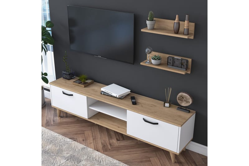 Akashya Tv-möbelset 180x35 cm Vit/Brun - Hanah Home - TV-möbelset