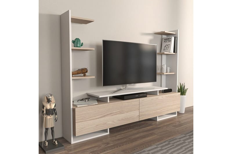 Akdere Tv-bänk 183,6 cm - Mediumfärgat trä/Vit - Möbler - Tv möbel & mediamöbel - TV bänk & mediabänk