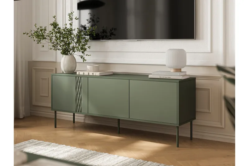 Akiko Golvstående TV Bänk 150 cm med Förvaring i Målat Trä - Grön - Möbler - Tv möbel & mediamöbel - TV bänk & mediabänk