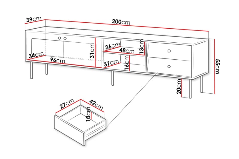 Akilesh Tv-bänk 200 cm - Vit - Möbler - Tv möbel & mediamöbel - TV bänk & mediabänk