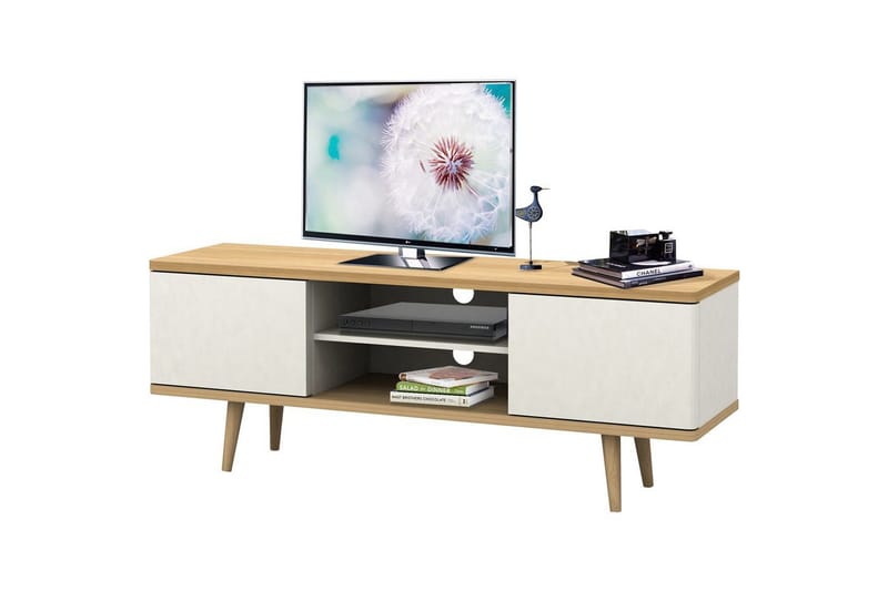 Alandra Golvstående TV-bänk 140 cm med Förvaring i Ek - Vit - Möbler - Tv möbel & mediamöbel - TV bänk & mediabänk