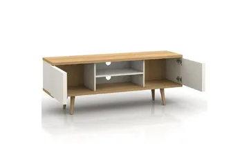 Alandra Golvstående TV-bänk 140 cm med Förvaring i Ek - Vit - Möbler - Tv möbel & mediamöbel - TV bänk & mediabänk