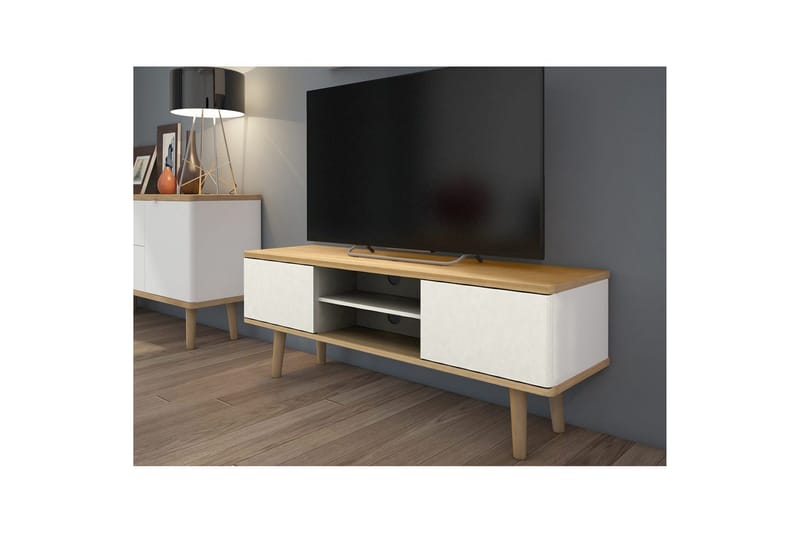 Alandra Golvstående TV-bänk 140 cm med Förvaring i Ek - Vit - Möbler - Tv möbel & mediamöbel - TV bänk & mediabänk