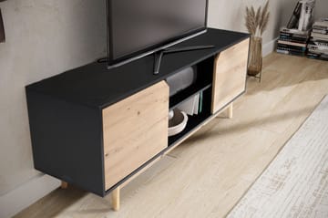 Alaro TV-bänk 150 cm - Svart med ekfärgade fronter/ben - Möbler - Tv möbel & mediamöbel - TV bänk & mediabänk