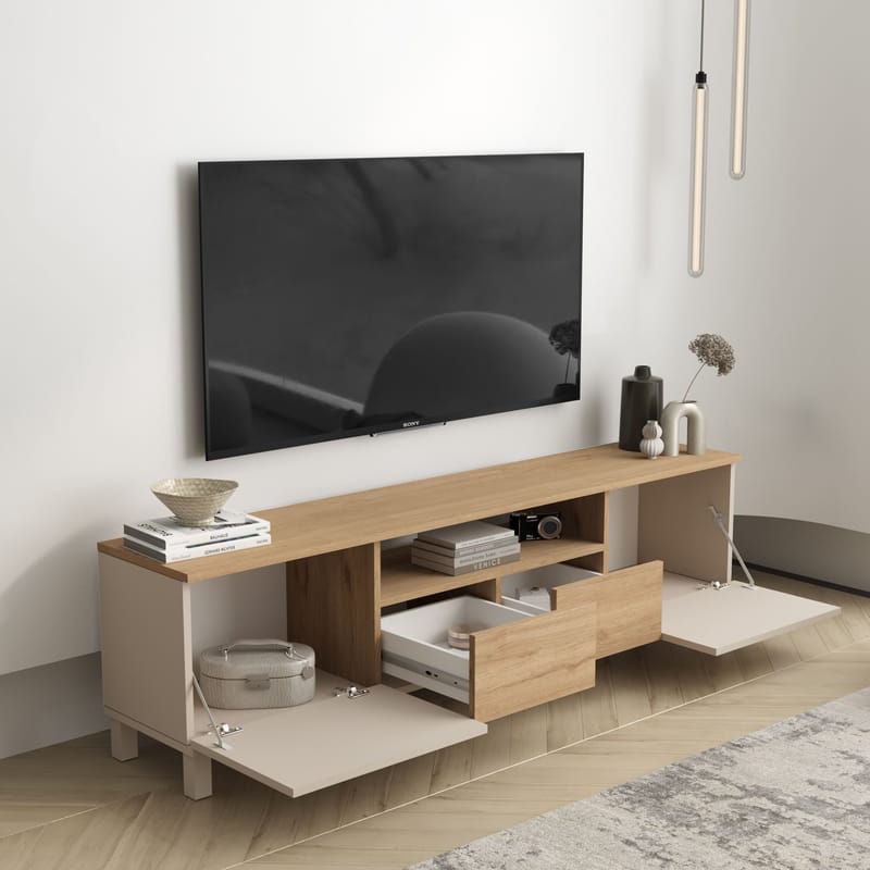 Aldarte TV-bänk 180x49,2x35 cm - Sand och ek - Möbler - Tv möbel & mediamöbel - TV bänk & mediabänk