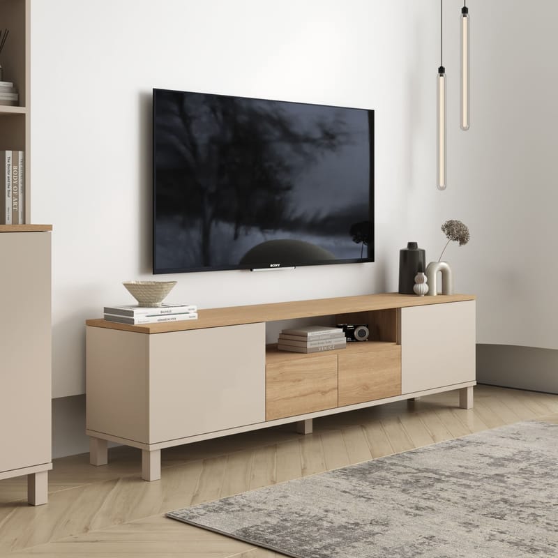 Aldarte TV-bänk 180x49,2x35 cm - Sand och ek - Möbler - Tv möbel & mediamöbel - TV bänk & mediabänk