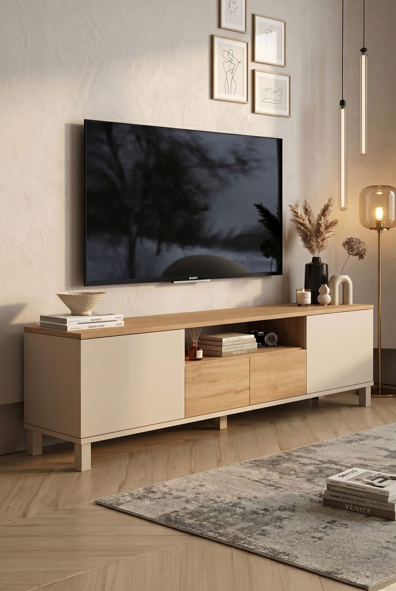 Aldarte TV-bänk 180x49,2x35 cm - Sand och ek - Möbler - Tv möbel & mediamöbel - TV bänk & mediabänk