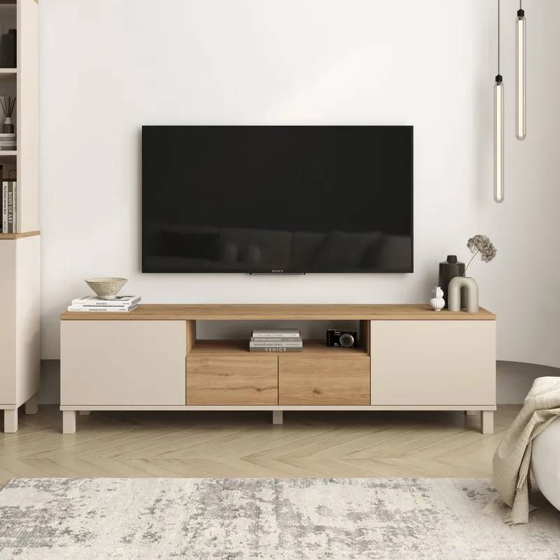 Aldarte TV-bänk 180x49,2x35 cm - Sand och ek - Möbler - Tv möbel & mediamöbel - TV bänk & mediabänk