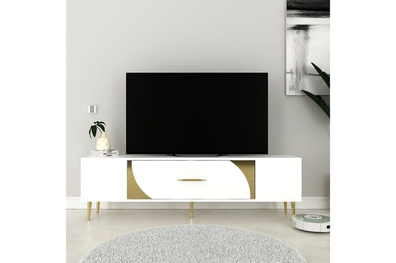Aldor Tv-bänk 150 cm - Vit/Guld - Möbler - Tv möbel & mediamöbel - TV bänk & mediabänk