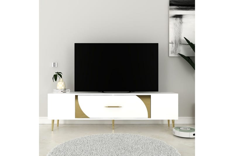 Aldor Tv-bänk 150 cm - Vit/Guld - Möbler - Tv möbel & mediamöbel - TV bänk & mediabänk