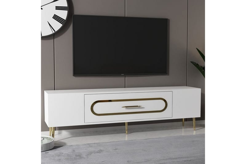 Aldor Tv-bänk 150 cm - Vit/Guld - Möbler - Tv möbel & mediamöbel - TV bänk & mediabänk