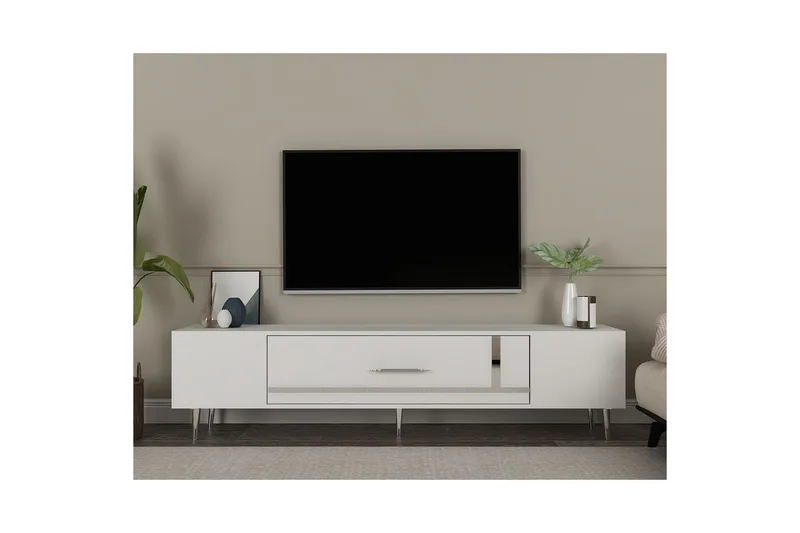 Aldor Tv-bänk 150 cm - Vit/Silver - Möbler - Tv möbel & mediamöbel - TV bänk & mediabänk