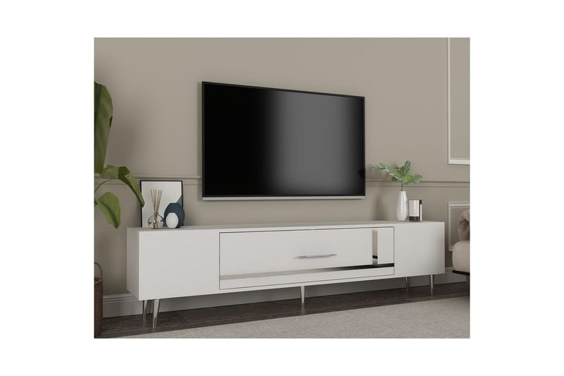 Aldor Tv-bänk 150 cm - Vit/Silver - Möbler - Tv möbel & mediamöbel - TV bänk & mediabänk