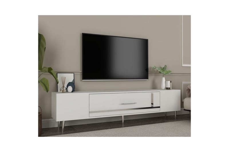 Aldor Tv-bänk 150 cm - Vit/Silver - Möbler - Tv möbel & mediamöbel - TV bänk & mediabänk