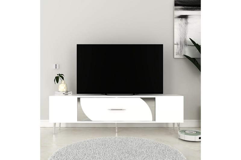 Aldor Tv-bänk 150 cm - Vit/Silver - Möbler - Tv möbel & mediamöbel - TV bänk & mediabänk