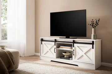 Alino TV-bänk 150 cm - Vit med svarta beslag - Möbler - Tv möbel & mediamöbel - TV bänk & mediabänk