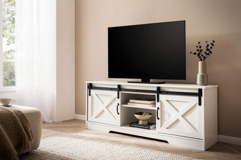 Alino TV-bänk 150 cm - Vit med svarta beslag - Möbler - Tv möbel & mediamöbel - TV bänk & mediabänk