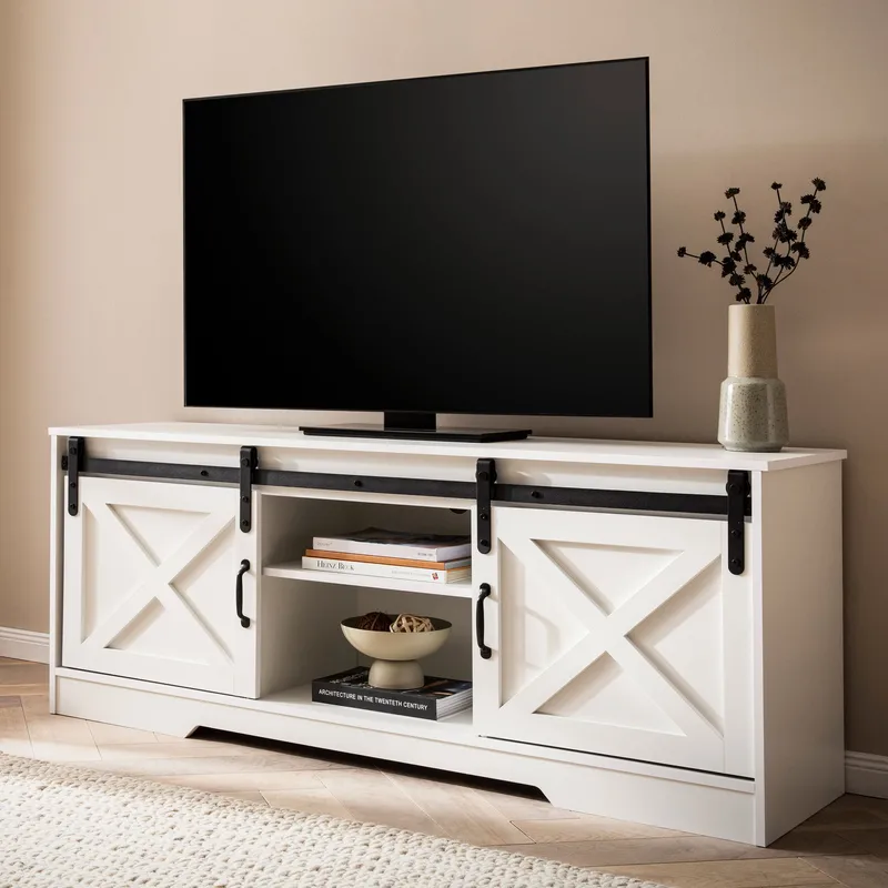 Alino TV-bänk 150 cm - Vit med svarta beslag - Möbler - Tv möbel & mediamöbel - TV bänk & mediabänk