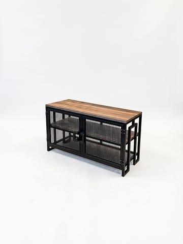 Alvorn Tv-Bänk 90 cm med Förvaring i Metall med Träskiva - Svart - Möbler - Tv möbel & mediamöbel - TV bänk & mediabänk