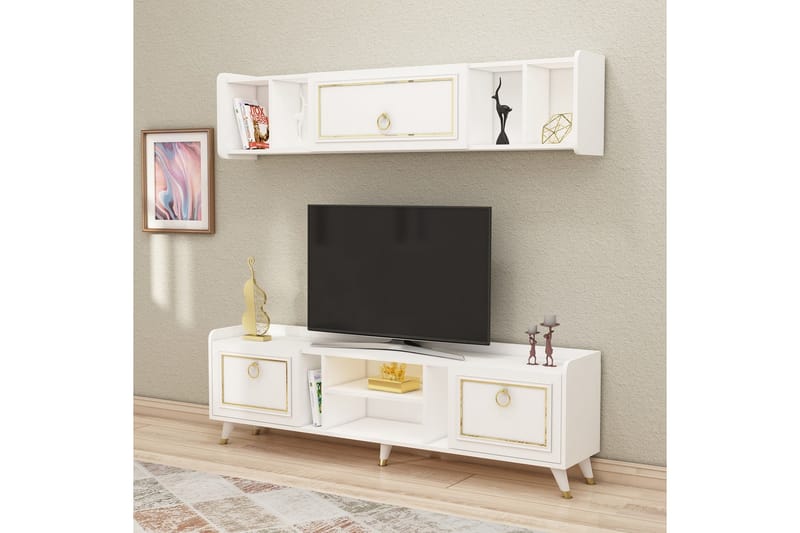 Alyasmin Tv-möbelset 180x27 cm Vit/Guld - Hanah Home - TV-möbelset