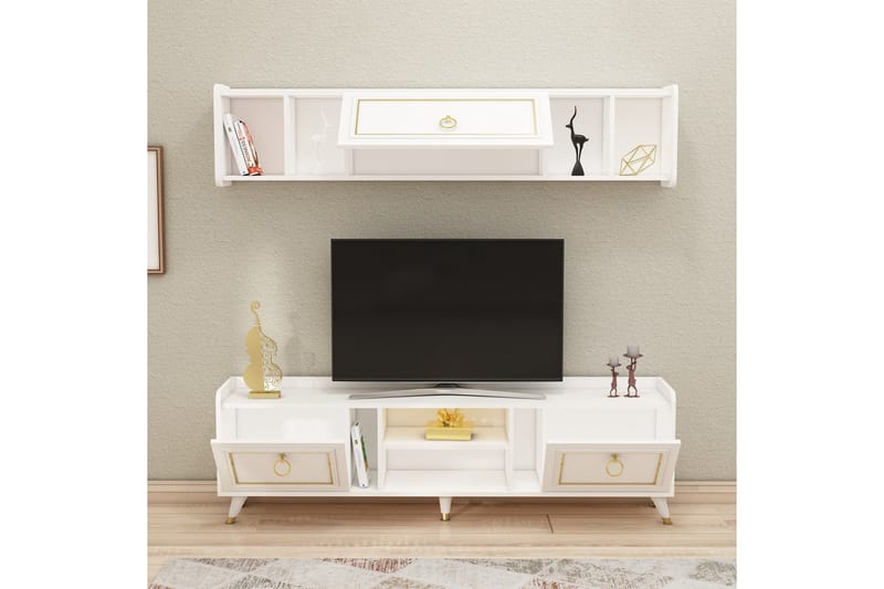 Alyasmin Tv-möbelset 180x27 cm Vit/Guld - Hanah Home - TV-möbelset