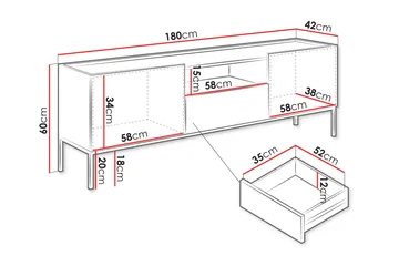 Amelus Golvstående Tv-bänk 180 cm med Förvaring i Målat Trä - Beige - Möbler - Tv möbel & mediamöbel - TV bänk & mediabänk