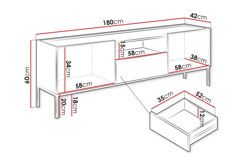 Amelus Golvstående Tv-bänk 180 cm med Förvaring i Målat Trä - Beige - Möbler - Tv möbel & mediamöbel - TV bänk & mediabänk