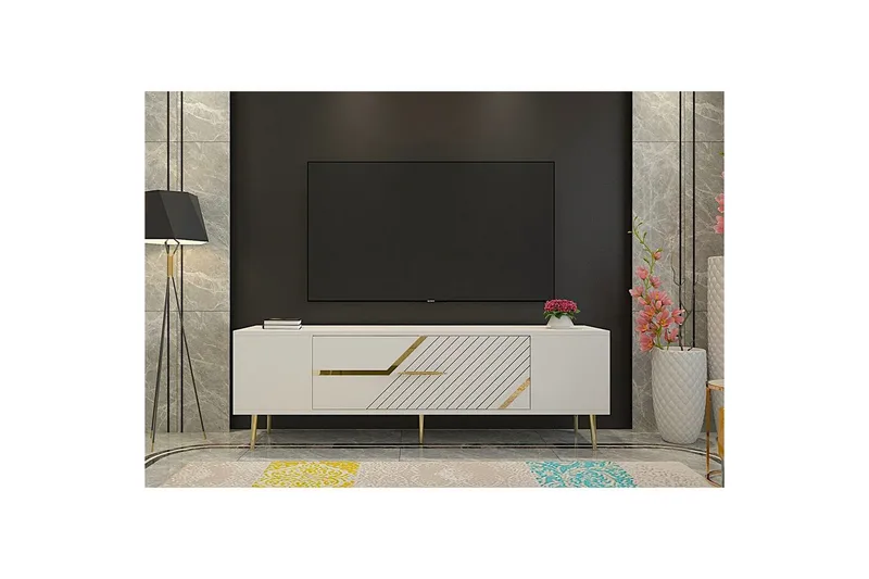 Anira Tv-bänk 150 cm - Vit/Guld - Möbler - Tv möbel & mediamöbel - TV bänk & mediabänk