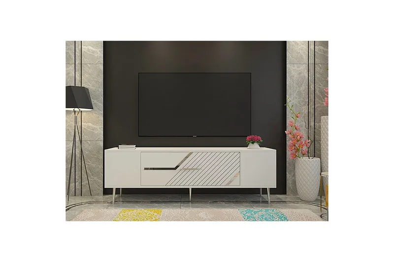 Anira Tv-bänk 150 cm - Vit/Silver - Möbler - Tv möbel & mediamöbel - TV bänk & mediabänk