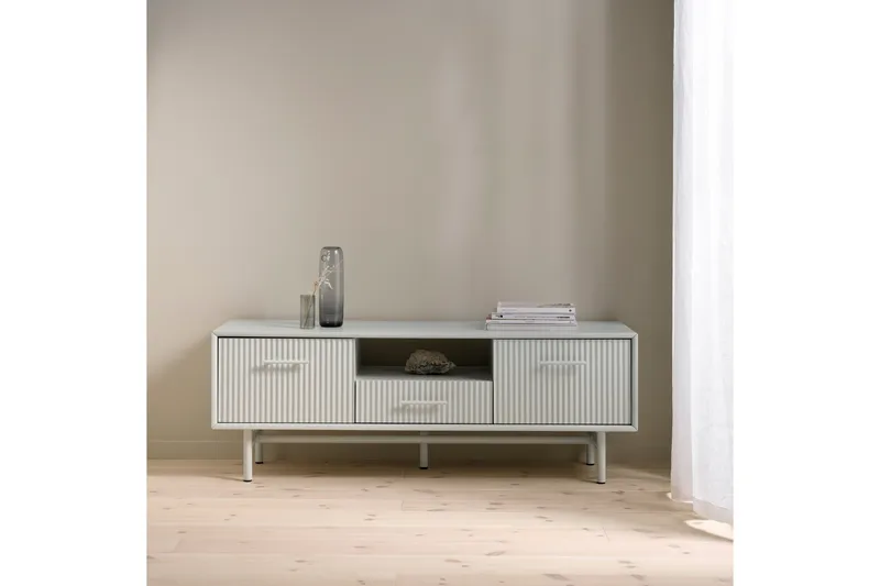 Anthony Golvstående Tv Bänk 140 cm med Förvaring i Målat Trä - Benvit - Möbler - Tv möbel & mediamöbel - TV bänk & mediabänk