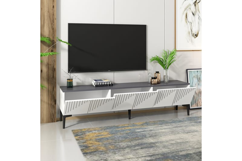 Artemis Tv-bänk 180x37 cm Vit/Svart - Hanah Home - Möbler - Tv möbel & mediamöbel - TV bänk & mediabänk