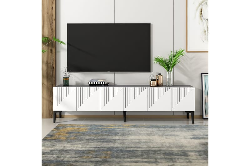Artemis Tv-bänk 180x37 cm Vit/Svart - Hanah Home - Möbler - Tv möbel & mediamöbel - TV bänk & mediabänk