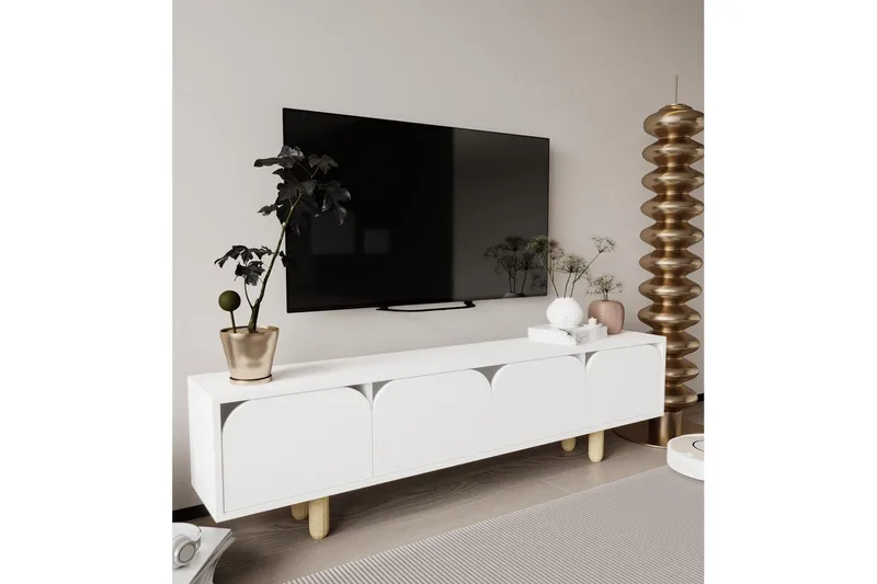 Arvo TV Bänk 180 cm med Förvaring i Målat Trä - Vit - Möbler - Tv möbel & mediamöbel - TV bänk & mediabänk