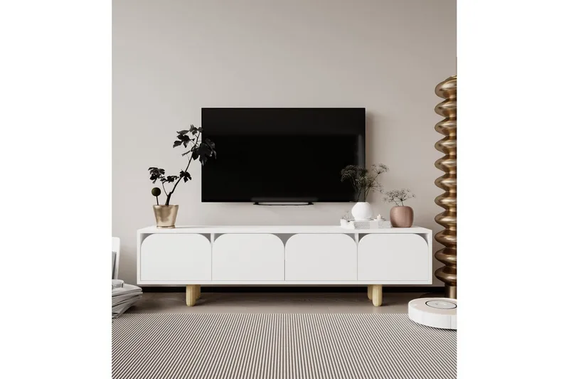 Arvo TV Bänk 180 cm med Förvaring i Målat Trä - Vit - Möbler - Tv möbel & mediamöbel - TV bänk & mediabänk