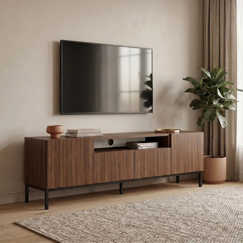 Arvold TV-bänk 160x50x35 cm - Milano Walnut och svart - Möbler - Tv möbel & mediamöbel - TV bänk & mediabänk